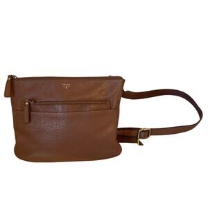 Fossil Tessa Womens Cowhide Leather Brown Pebbled Crossbody Bag